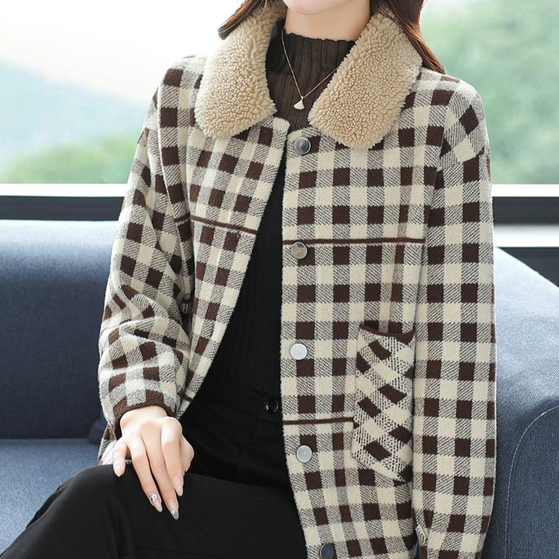 Ava Checkered Shearling Collar Jacket