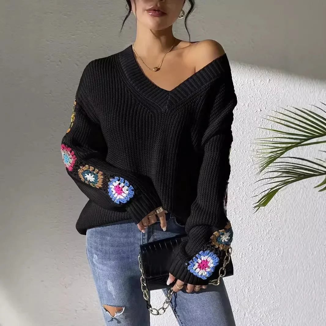 Crochet Patch Knit Pullover