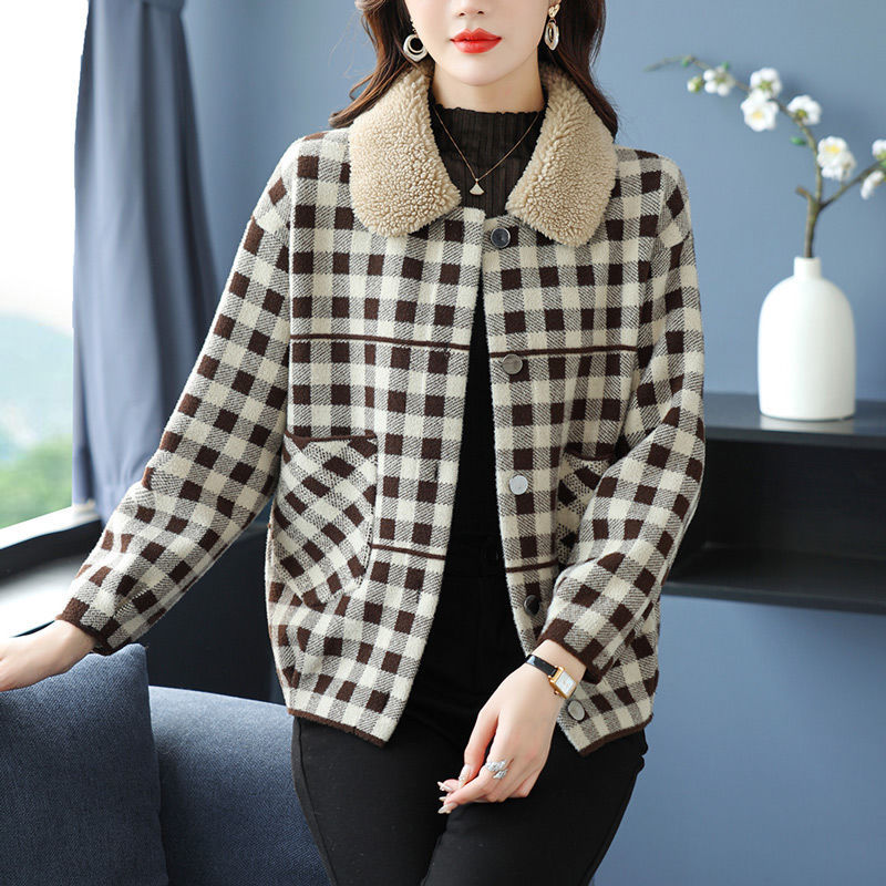 Ava Checkered Shearling Collar Jacket