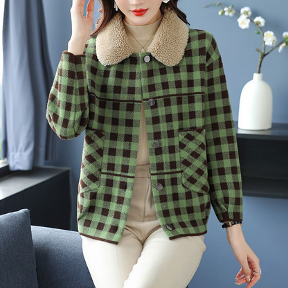 Ava Checkered Shearling Collar Jacket