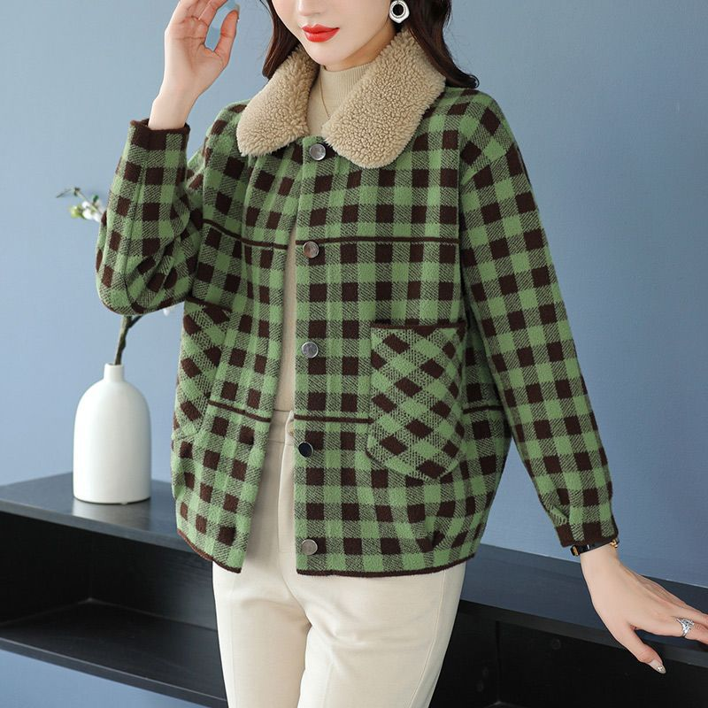 Ava Checkered Shearling Collar Jacket