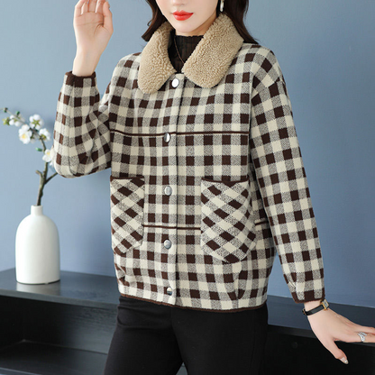 Ava Checkered Shearling Collar Jacket