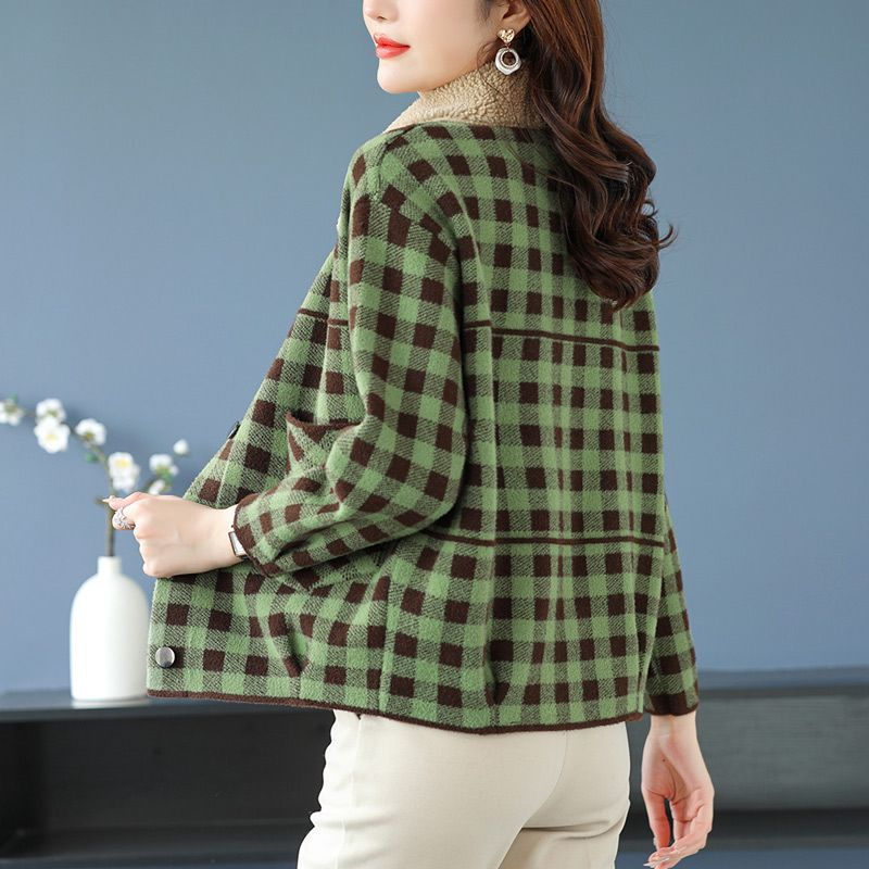 Ava Checkered Shearling Collar Jacket