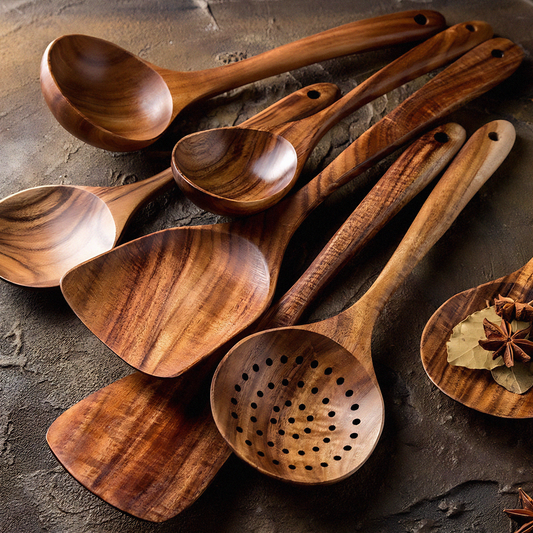 Timeless Teak Wood 7 Utensils Kit - Crafted from Nature's Finest