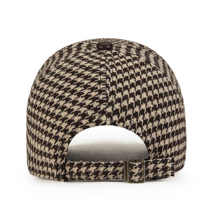 Classic Houndstooth Leather Cap